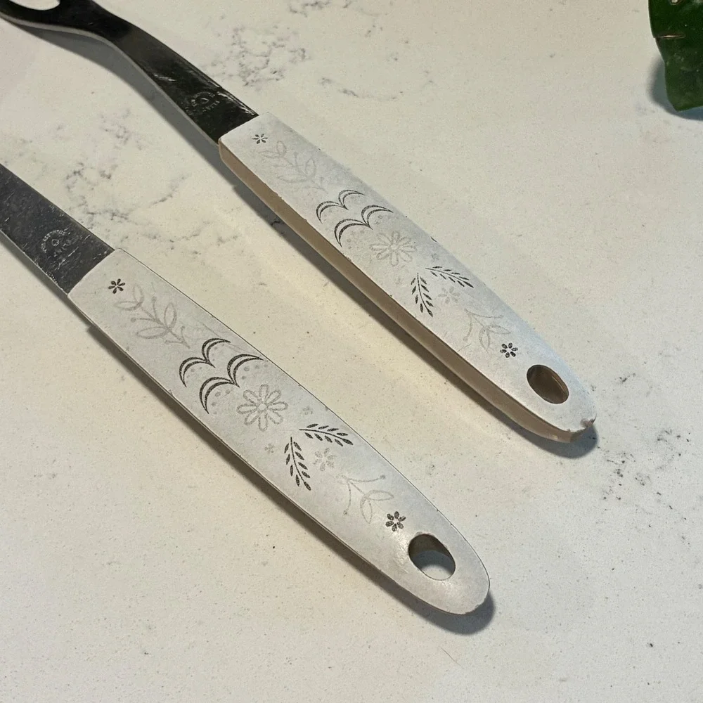Vtg Ekco Flint Kitchen Utensil Set Slotted Spoon Meat Fork Stainless MCM Retro